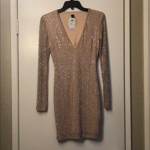 Short, nude, long sleeve, dress